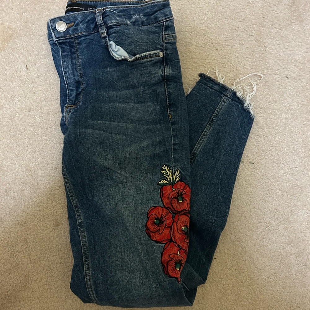 Zara Floral Denim Jeans